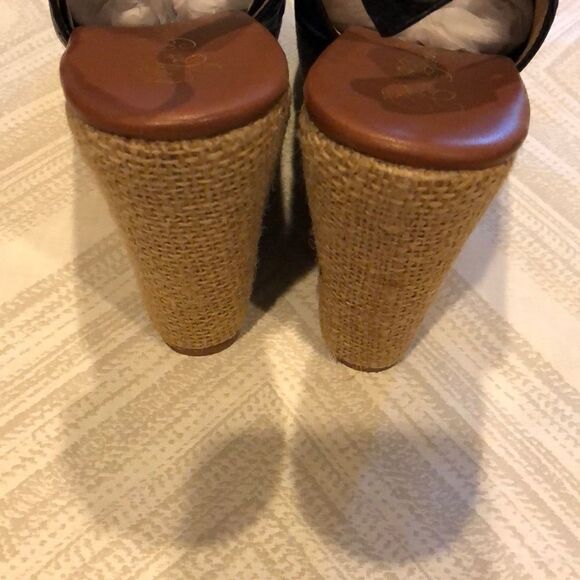 MATT BERSON Black Leather Slingback Adjustable Strap Wedges - Size 10 - Picture 4 of 8